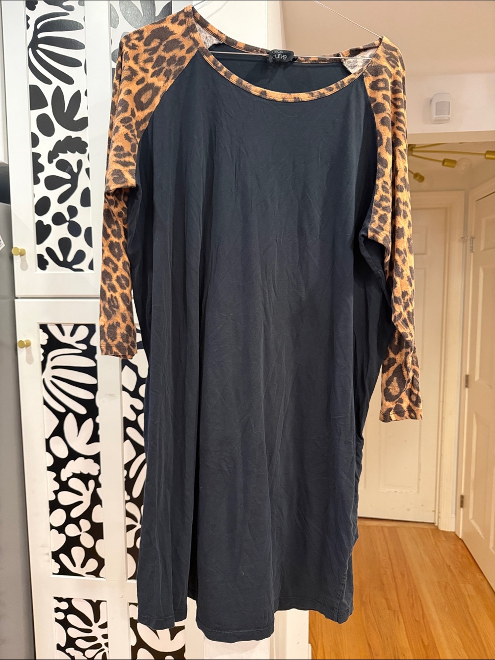 baseball raglan Leopard Sleeve Black Womens Dress